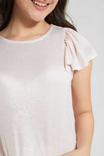 Load image into Gallery viewer, Pink Metallic Ruffled Sleeve Top