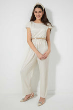 Load image into Gallery viewer, Redtag-White/Gold-Jumpsuit-With-Belt-Dresses-Senior-Girls-9 to 14 Years