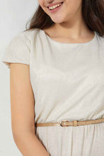 Load image into Gallery viewer, Redtag-White/Gold-Jumpsuit-With-Belt-Dresses-Senior-Girls-9 to 14 Years