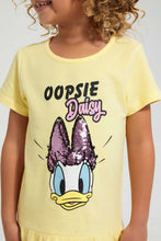 تنزيل الصورة على معرض الصور، Redtag-Lt-Yellow-Casual-Dress-With-Daisy-Placement-Print-&-2-Way-Sequins-Dresses-Girls-2 to 8 Years