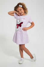 تنزيل الصورة على معرض الصور، Redtag-Lilac-Casual-Dress-With-Marie-Placement-Print-&-2-Way-Sequins-Dresses-Girls-2 to 8 Years