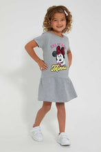 تنزيل الصورة على معرض الصور، Redtag-Grey-Melange-Casual-Dress-With-Minnie-Placement-Print-&-2-Way-Sequins-Dresses-Girls-2 to 8 Years