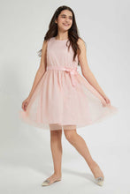 Load image into Gallery viewer, Redtag-Peach/Gold-Foil-Pleated-Dress-Dresses-Senior-Girls-9 to 14 Years
