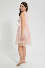 Load image into Gallery viewer, Redtag-Peach/Gold-Foil-Pleated-Dress-Dresses-Senior-Girls-9 to 14 Years
