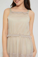 Load image into Gallery viewer, Redtag-Beige/Gold-Mesh-Dress-Dresses-Senior-Girls-9 to 14 Years