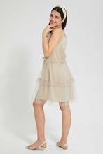 Load image into Gallery viewer, Redtag-Beige/Gold-Mesh-Dress-Dresses-Senior-Girls-9 to 14 Years