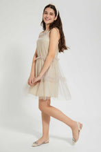 Load image into Gallery viewer, Redtag-Beige/Gold-Mesh-Dress-Dresses-Senior-Girls-9 to 14 Years