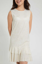 Load image into Gallery viewer, Redtag-White/Gold-Foil-Ruffled-Hem-Dress-Dresses-Senior-Girls-9 to 14 Years