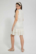 Load image into Gallery viewer, Redtag-White/Gold-Foil-Ruffled-Hem-Dress-Dresses-Senior-Girls-9 to 14 Years