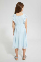 تنزيل الصورة على معرض الصور، Redtag-Blue-Sequence-Yoke-Dress-Dresses-Girls-2 to 8 Years