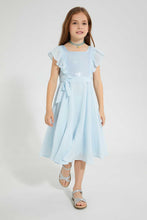 تنزيل الصورة على معرض الصور، Redtag-Blue-Sequence-Yoke-Dress-Dresses-Girls-2 to 8 Years