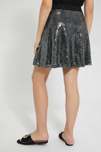 Load image into Gallery viewer, Redtag-Black/Silver-Sequins-Skater-Skirt-Skirts-Senior-Girls-9 to 14 Years