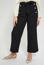 Load image into Gallery viewer, Redtag-Black-Highwaist-Wideleg-Front-Buttton-Trouser-Cargo-Pants-Senior-Girls-9 to 14 Years