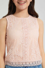 تنزيل الصورة على معرض الصور، Redtag-Pink-Highneck-Lace-Top-Plain-Senior-Girls-9 to 14 Years