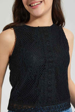 تنزيل الصورة على معرض الصور، Redtag-Black-Highneck-Lace-Top-Plain-Senior-Girls-9 to 14 Years