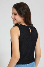 تنزيل الصورة على معرض الصور، Redtag-Black-Highneck-Lace-Top-Plain-Senior-Girls-9 to 14 Years