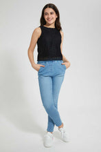 تنزيل الصورة على معرض الصور، Redtag-Black-Highneck-Lace-Top-Plain-Senior-Girls-9 to 14 Years