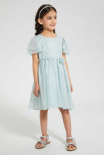 تنزيل الصورة على معرض الصور، Redtag-Mint-Foil-Print-Dress-Dresses-Girls-2 to 8 Years