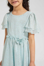 تنزيل الصورة على معرض الصور، Redtag-Mint-Foil-Print-Dress-Dresses-Girls-2 to 8 Years
