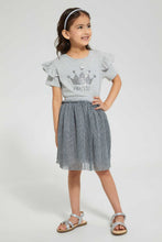 تنزيل الصورة على معرض الصور، Redtag-Printed-Mesh-Bottom-Dress-Dresses-Girls-2 to 8 Years