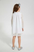 تنزيل الصورة على معرض الصور، Redtag-Cream-Knee-Length-Lurex-Dress-Dresses-Girls-2 to 8 Years