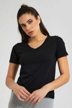 تنزيل الصورة على معرض الصور، Redtag-Black-V-Neck-T-Shirt-Plain-Women's-