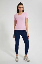 تنزيل الصورة على معرض الصور، Redtag-Fuschia-V-Neck-T-Shirt-Plain-Women's-