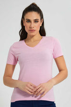 تنزيل الصورة على معرض الصور، Redtag-Fuschia-V-Neck-T-Shirt-Plain-Women's-