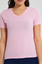 تنزيل الصورة على معرض الصور، Redtag-Fuschia-V-Neck-T-Shirt-Plain-Women's-