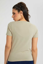 تنزيل الصورة على معرض الصور، Redtag-Olive-V-Neck-T-Shirt-Plain-Women's-