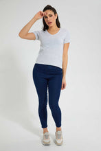 تنزيل الصورة على معرض الصور، Redtag-Grey-Marl-V-Neck-T-Shirt-Plain-Women's-