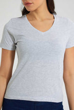 تنزيل الصورة على معرض الصور، Redtag-Grey-Marl-V-Neck-T-Shirt-Plain-Women's-