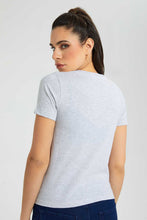 تنزيل الصورة على معرض الصور، Redtag-Grey-Marl-V-Neck-T-Shirt-Plain-Women's-