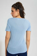 تنزيل الصورة على معرض الصور، Redtag-Blue-V-Neck-T-Shirt-Plain-Women's-