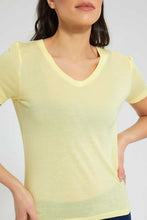 تنزيل الصورة على معرض الصور، Redtag-Lemon-V-Neck-T-Shirt-Plain-Women's-