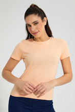 تنزيل الصورة على معرض الصور، Redtag-Peach--Crew-Neck-T-Shirt-Plain-Women's-