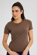 تنزيل الصورة على معرض الصور، Redtag-Brown--Crew-Neck-T-Shirt-Plain-Women's-