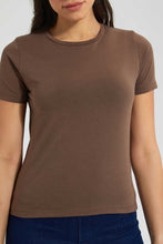 تنزيل الصورة على معرض الصور، Redtag-Brown--Crew-Neck-T-Shirt-Plain-Women's-