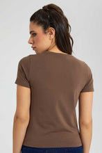 تنزيل الصورة على معرض الصور، Redtag-Brown--Crew-Neck-T-Shirt-Plain-Women's-