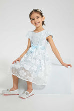 تنزيل الصورة على معرض الصور، Redtag-Blue-All-Over-Floral-Jacquard-Dress-Dresses-Girls-2 to 8 Years