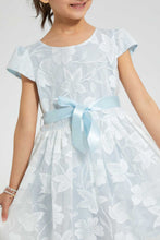 تنزيل الصورة على معرض الصور، Redtag-Blue-All-Over-Floral-Jacquard-Dress-Dresses-Girls-2 to 8 Years