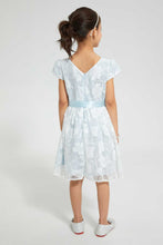 تنزيل الصورة على معرض الصور، Redtag-Blue-All-Over-Floral-Jacquard-Dress-Dresses-Girls-2 to 8 Years