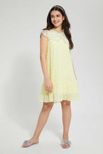 Load image into Gallery viewer, Redtag-Yellow-Organza-Collared-Dobby-Dress-Dresses-Senior-Girls-9 to 14 Years