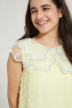 Load image into Gallery viewer, Redtag-Yellow-Organza-Collared-Dobby-Dress-Dresses-Senior-Girls-9 to 14 Years