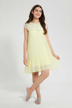 Load image into Gallery viewer, Redtag-Yellow-Organza-Collared-Dobby-Dress-Dresses-Senior-Girls-9 to 14 Years