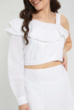 Load image into Gallery viewer, Redtag-White-Chiffly-Assymetrical-Blouse-Blouses-Senior-Girls-9 to 14 Years