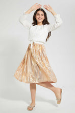Load image into Gallery viewer, Redtag-White/Gold-Front-Tie-Glittered-Top-Blouses-Senior-Girls-9 to 14 Years