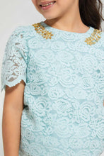 تنزيل الصورة على معرض الصور، Redtag-Mint-Embellished-Lace-Blouse-Blouses-Girls-2 to 8 Years