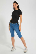تنزيل الصورة على معرض الصور، Redtag-Black-Rib-Ruched-Side-T-Shirt-Plain-Women's-