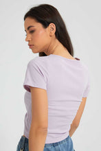 تنزيل الصورة على معرض الصور، Redtag-Lilac-Rib-Ruched-Front-T-Shirt-Plain-Women's-